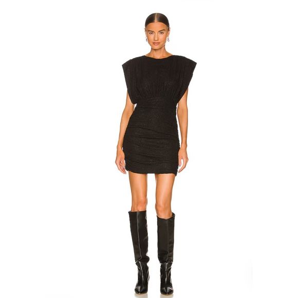IRO Paris Cory Ruched Cloqué Mini Dress in Black Size 44 - Picture 1 of 13